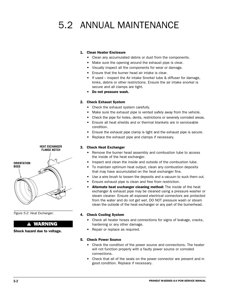 Annual maintenance 5.2, Warning | Proheat M125 User Manual | Page 79 / 90