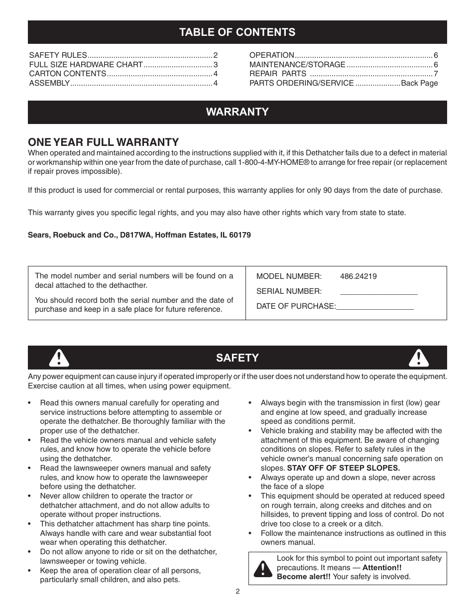 Craftsman 486.24219 User Manual | Page 2 / 8