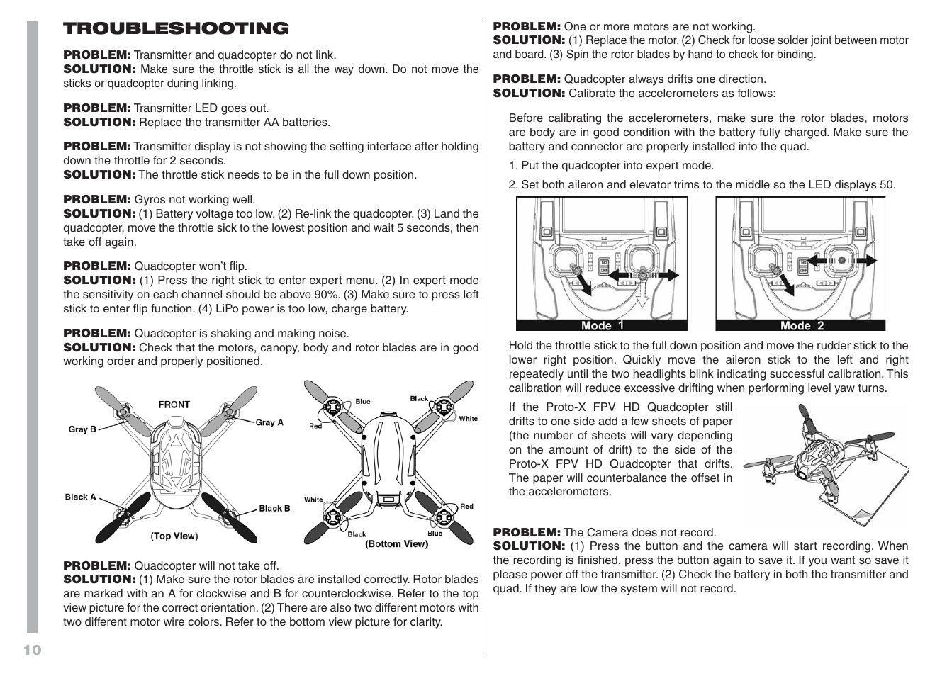 Troubleshooting | Proto-X FPV User Manual | Page 10 / 12