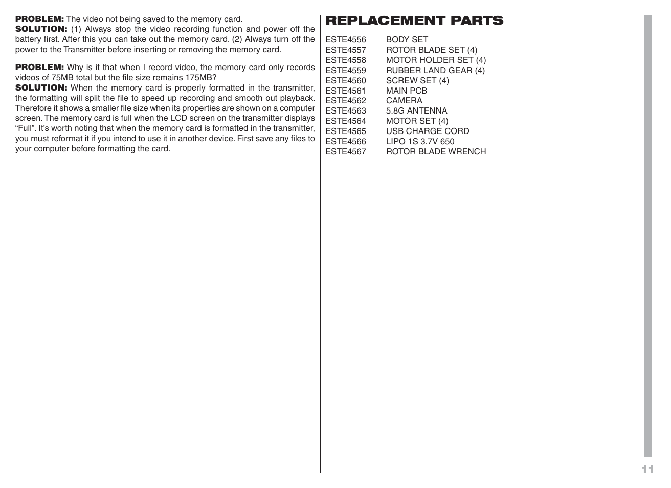 Replacement parts | Proto-X FPV User Manual | Page 11 / 12