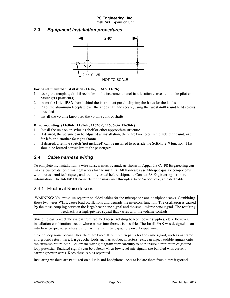 Equipment installation procedures, Cable harness wiring, Electrical noise issues | Quipment installation procedures, Able harness wiring, Lectrical, Oise, Ssues | PS Engineering 116X6 User Manual | Page 6 / 14
