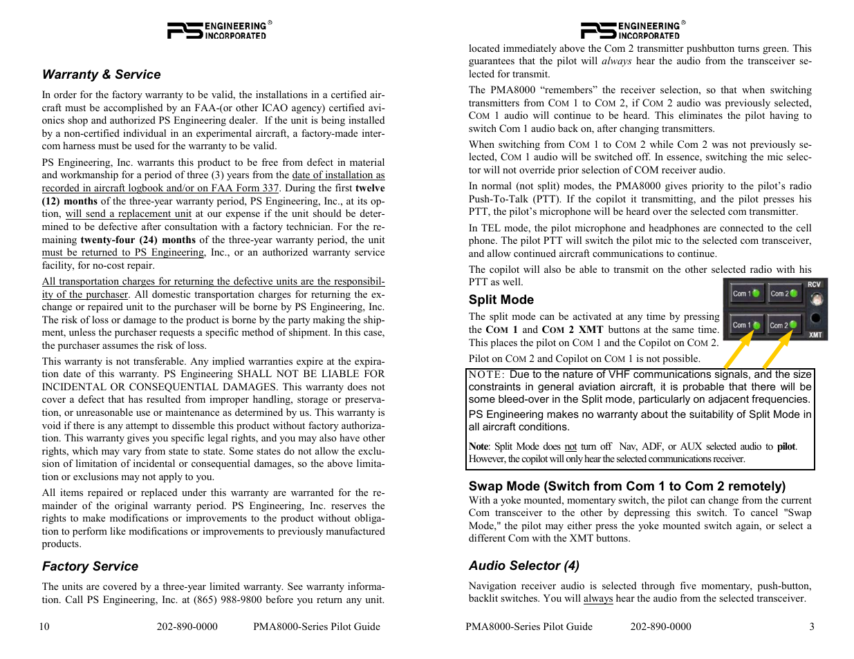 PS Engineering PMA8000 Pilot’s Guide User Manual | Page 3 / 6