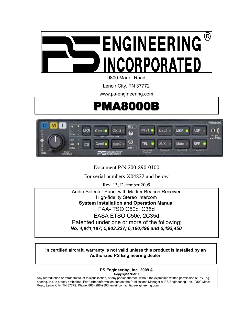 PS Engineering PMA8000B Installation Manual User Manual | 40 pages