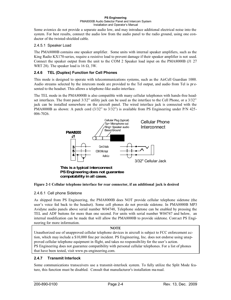 Tel (duplex) function for cell phones, Transmit interlock, Uplex | Unction for, Hones, Ransmit, Nterlock, Cellular phone interconnect | PS Engineering PMA8000B Installation Manual User Manual | Page 11 / 40