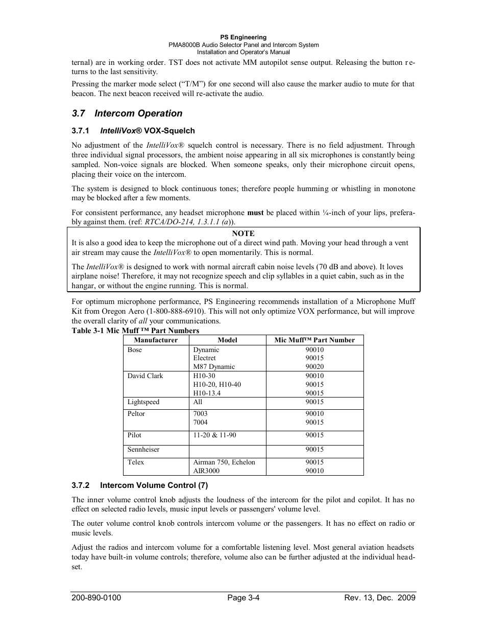 Intercom operation, Intellivox® vox-squelch, Intercom volume control (7) | Ntercom, Peration, Ntelli, Vox-s, Quelch, Olume, Ontrol | PS Engineering PMA8000B Installation Manual User Manual | Page 25 / 40