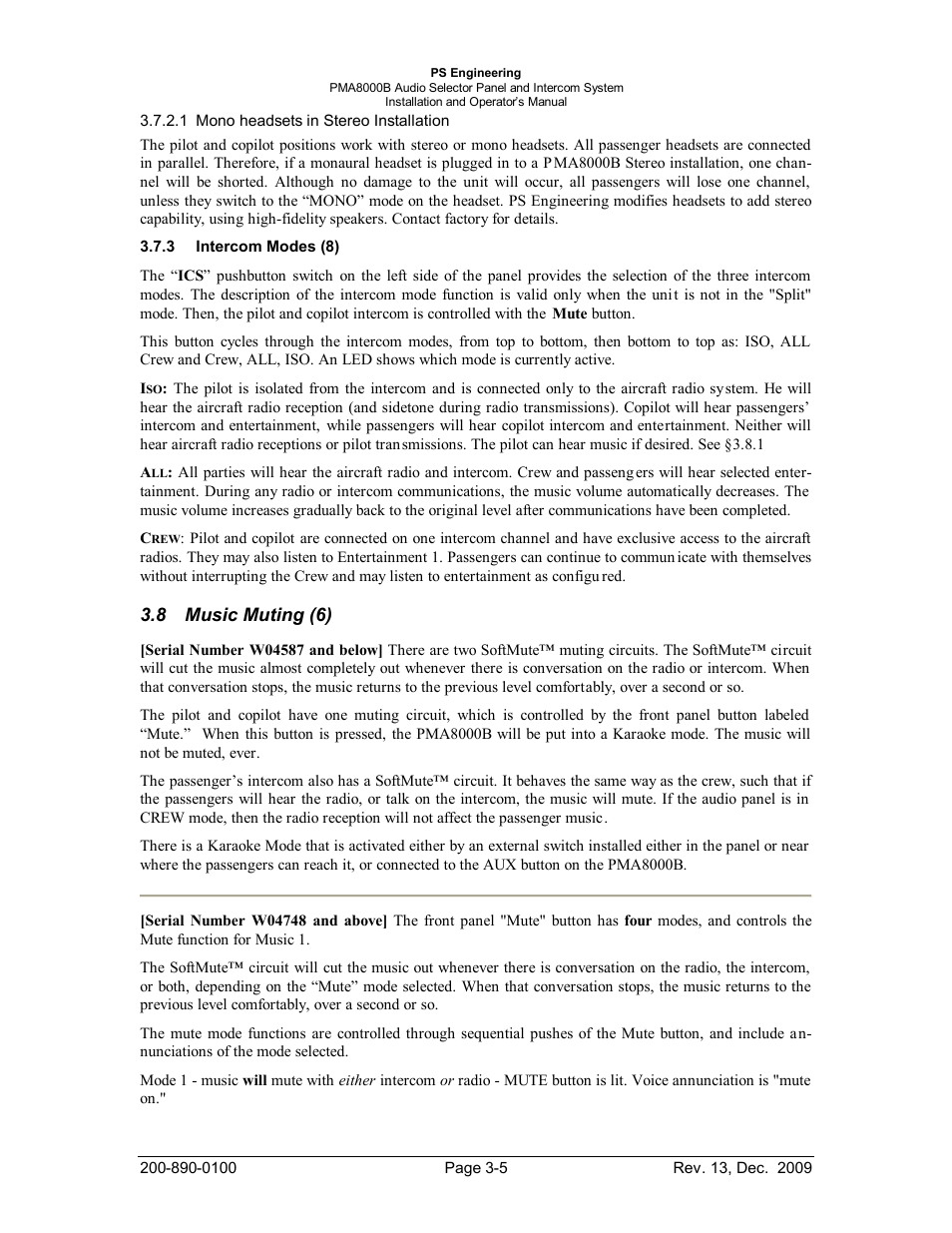 Intercom modes (8), Music muting (6), Ntercom | Odes, Usic, Uting | PS Engineering PMA8000B Installation Manual User Manual | Page 26 / 40