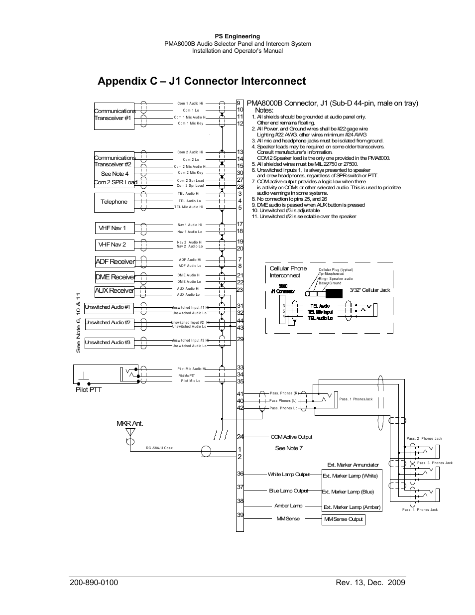 Appendix c – j1 connector interconnect | PS Engineering PMA8000B Installation Manual User Manual | Page 37 / 40