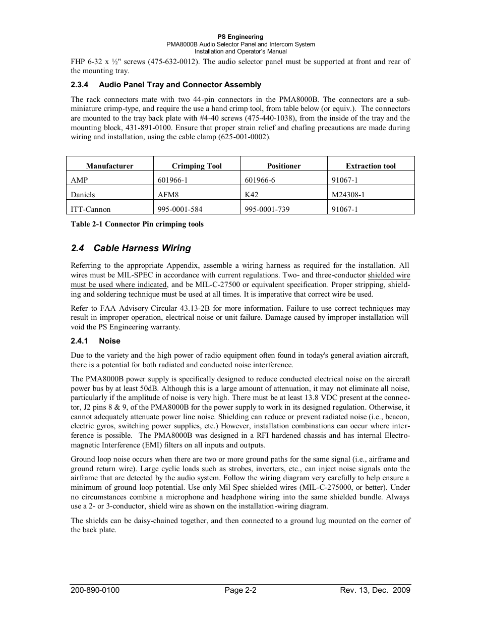 Audio panel tray and connector assembly, Cable harness wiring, Noise | Udio, Anel, Ray and, Onnector, Ssembly, Able, Arness | PS Engineering PMA8000B Installation Manual User Manual | Page 9 / 40