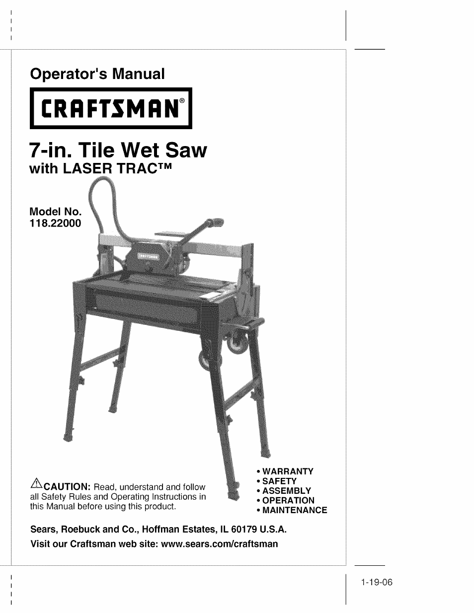 Craftsman 118.22000 User Manual | 15 pages