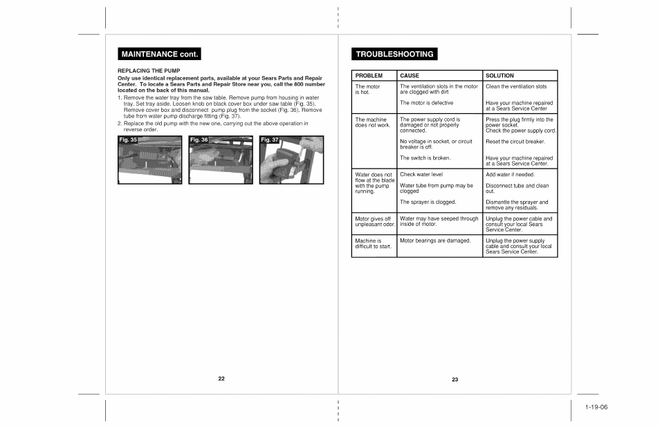 Maintenance cont, Troubleshooting | Craftsman 118.22000 User Manual | Page 12 / 15