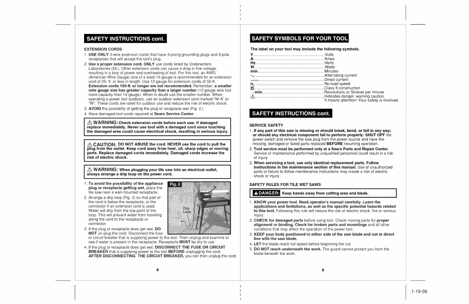 Safety instructions cont, Safety symbols for your tool | Craftsman 118.22000 User Manual | Page 5 / 15