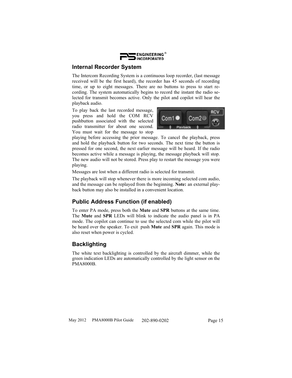 PS Engineering PMA8000B Pilot’s Guide User Manual | Page 15 / 16