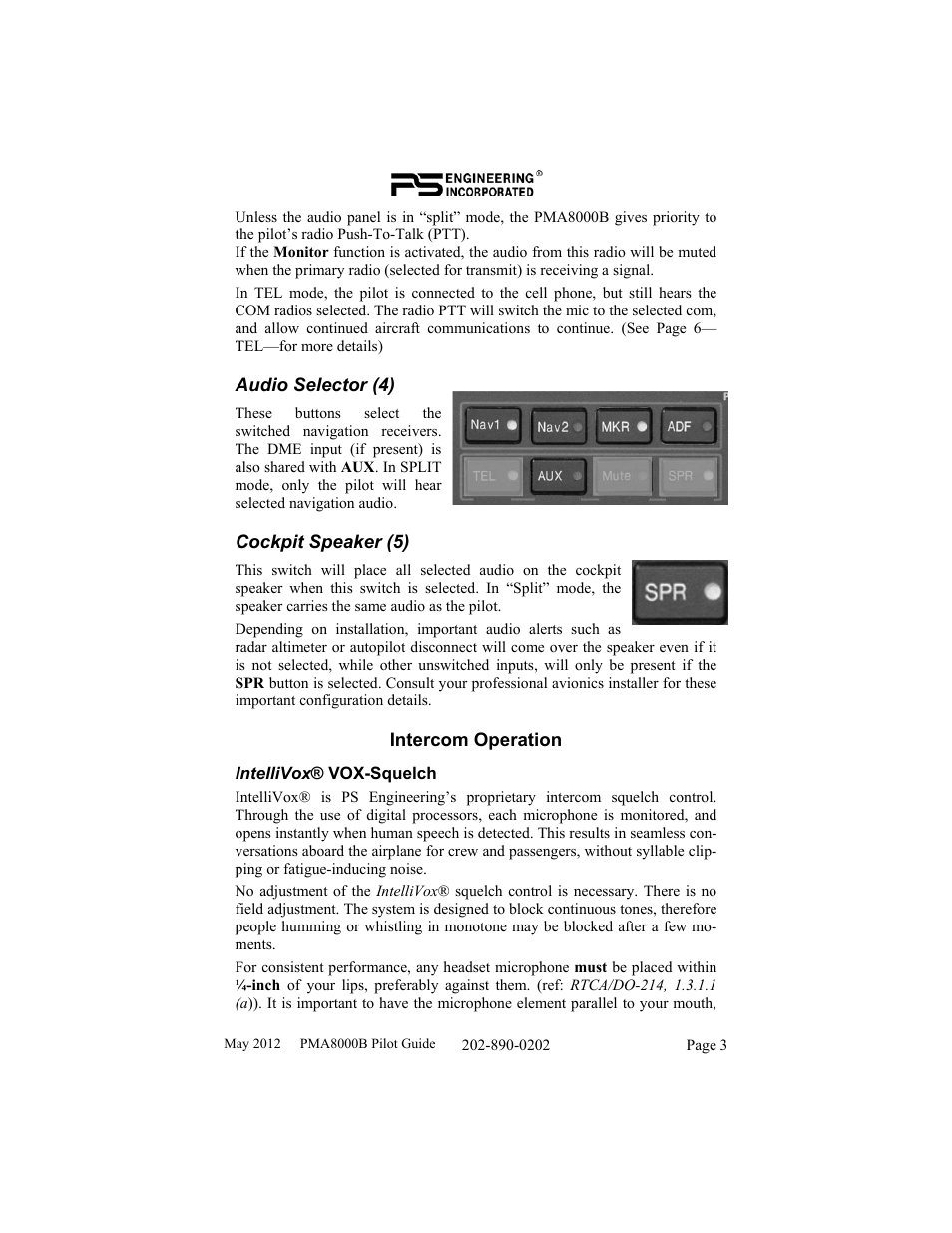 PS Engineering PMA8000B Pilot’s Guide User Manual | Page 3 / 16