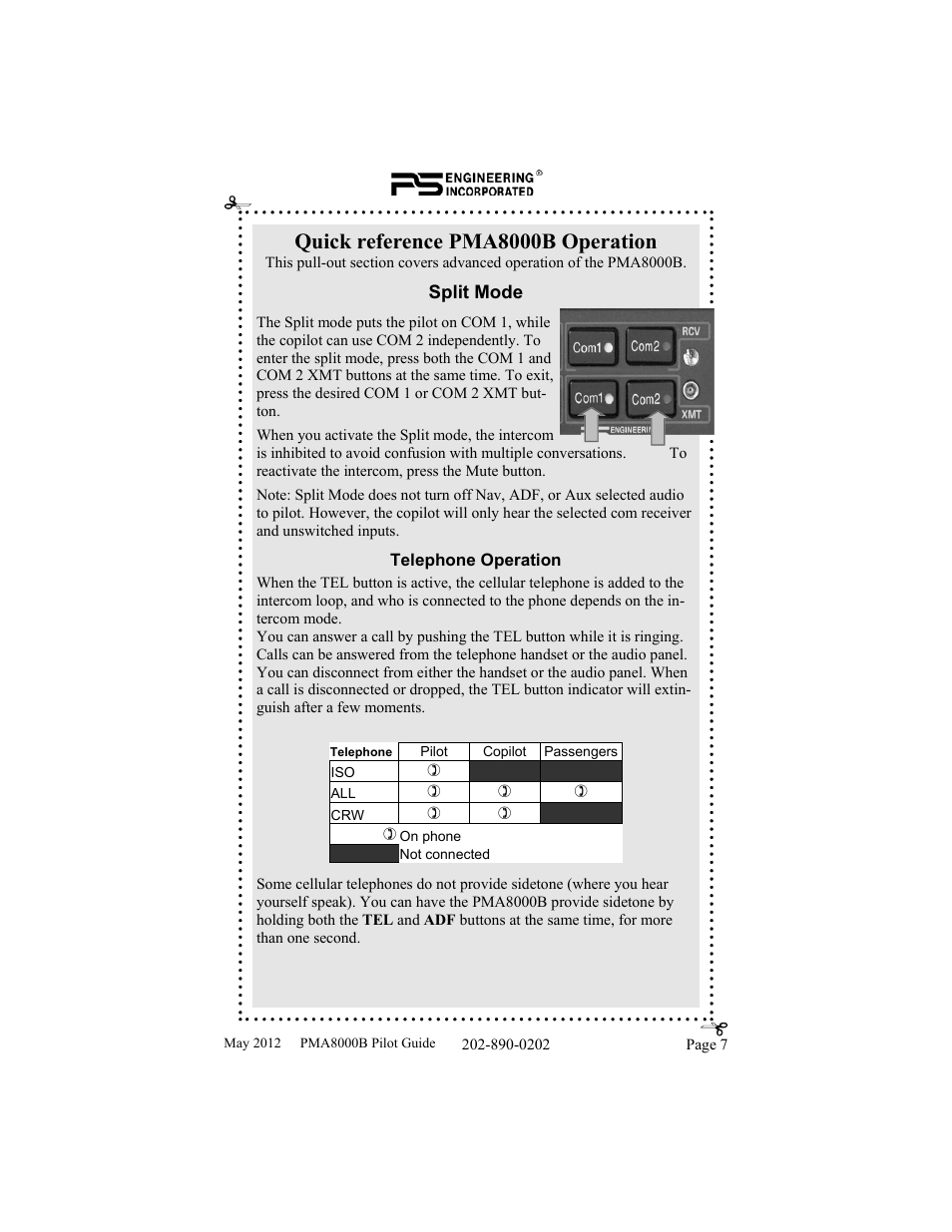 Quick reference pma8000b operation | PS Engineering PMA8000B Pilot’s Guide User Manual | Page 7 / 16