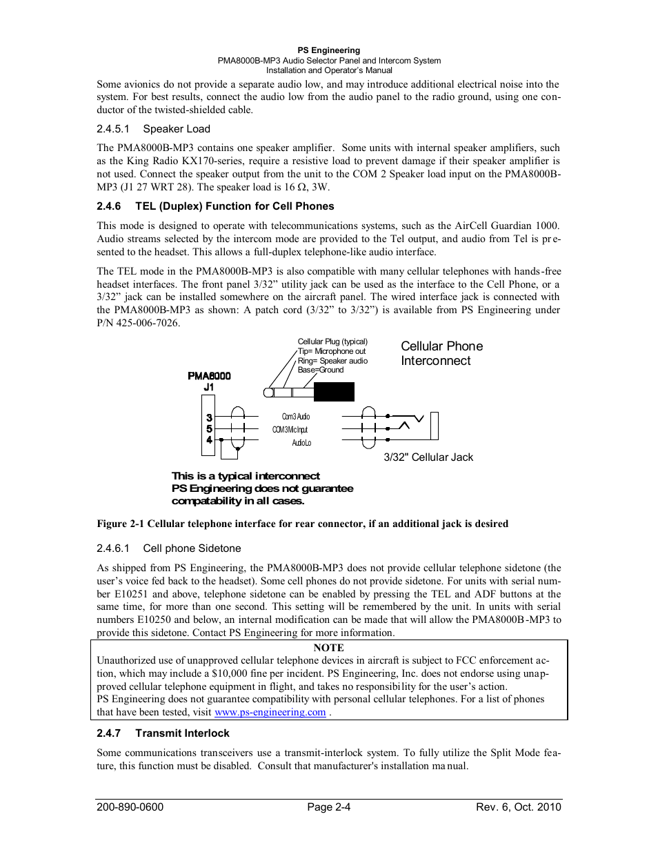 Tel (duplex) function for cell phones, Transmit interlock, Uplex | Unction for, Hones, Ransmit, Nterlock, Cellular phone interconnect | PS Engineering PMA8000MP3 Installation Manual User Manual | Page 11 / 41