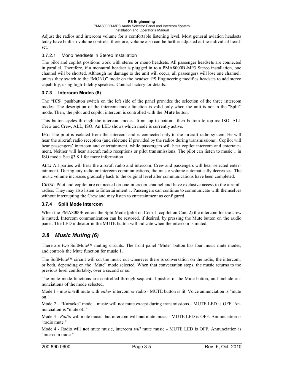Intercom modes (8), Split mode intercom, Music muting (6) | Ntercom, Odes, Plit, Usic, Uting | PS Engineering PMA8000MP3 Installation Manual User Manual | Page 26 / 41