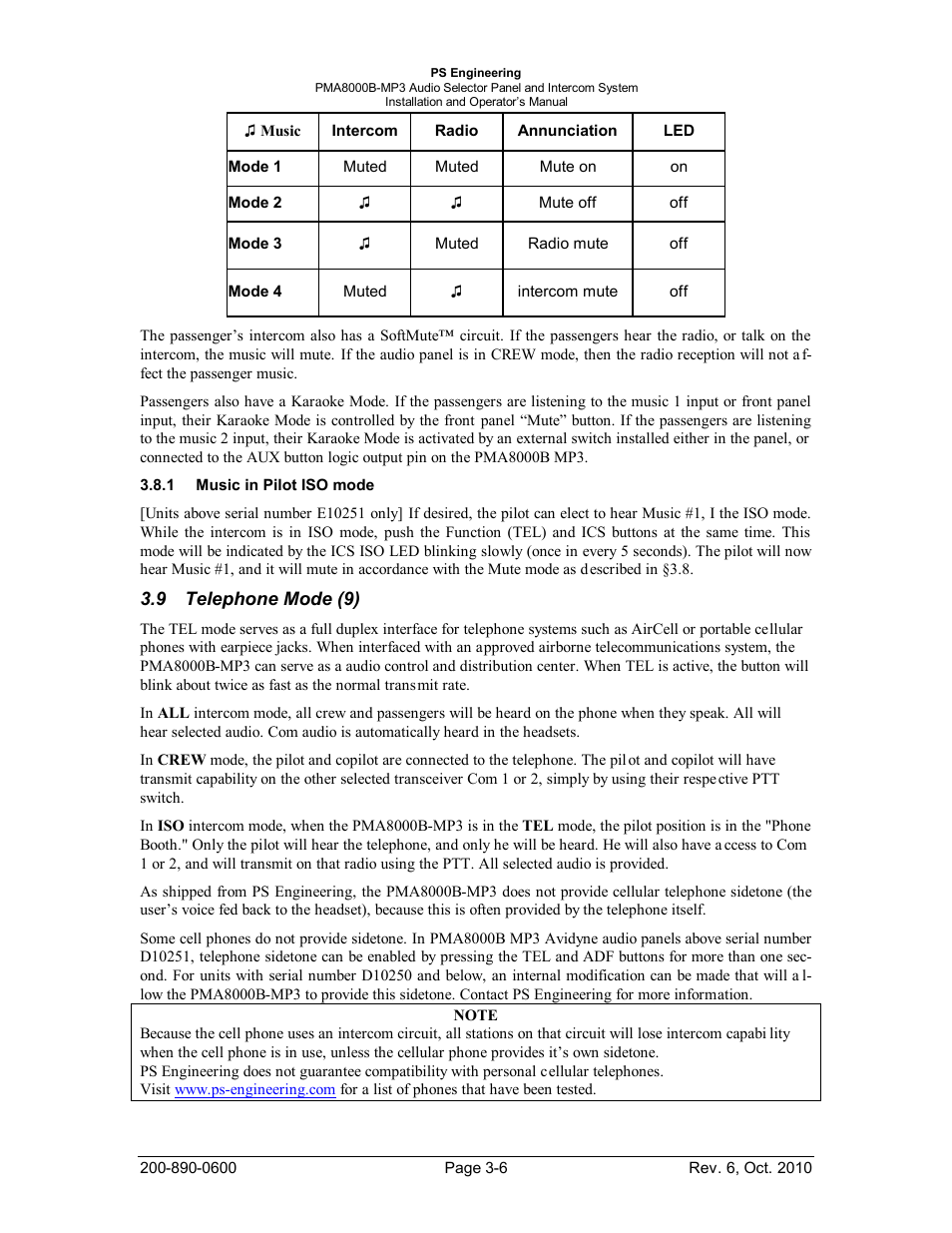 Music in pilot iso mode, Telephone mode (9), Usic in | Ilot, Mode, Elephone | PS Engineering PMA8000MP3 Installation Manual User Manual | Page 27 / 41