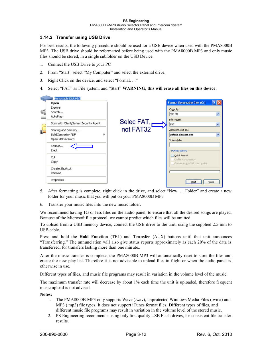 Transfer using usb drive, Ransfer using, Rive | PS Engineering PMA8000MP3 Installation Manual User Manual | Page 33 / 41
