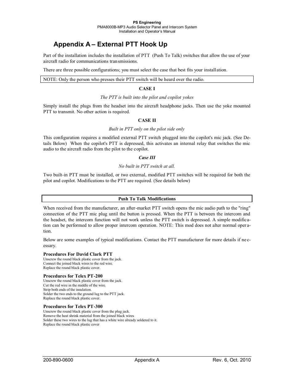 Appendix a – external ptt hook up | PS Engineering PMA8000MP3 Installation Manual User Manual | Page 36 / 41