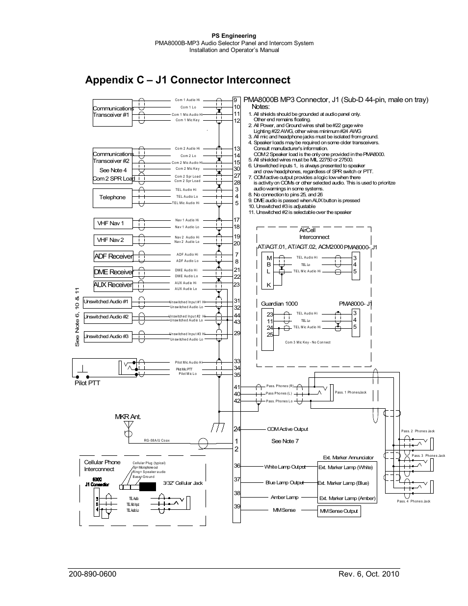 Appendix c – j1 connector interconnect | PS Engineering PMA8000MP3 Installation Manual User Manual | Page 38 / 41