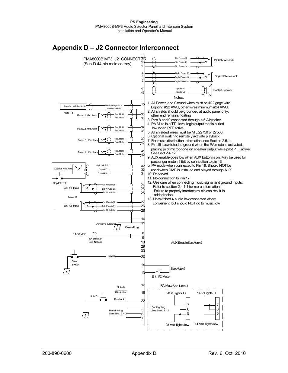 Appendix d – j2 connector interconnect | PS Engineering PMA8000MP3 Installation Manual User Manual | Page 39 / 41