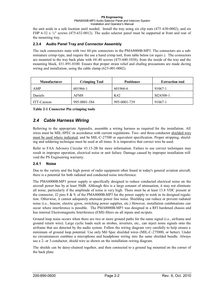 Audio panel tray and connector assembly, Cable harness wiring, Noise | Udio, Anel, Ray and, Onnector, Ssembly, Able, Arness | PS Engineering PMA8000MP3 Installation Manual User Manual | Page 9 / 41