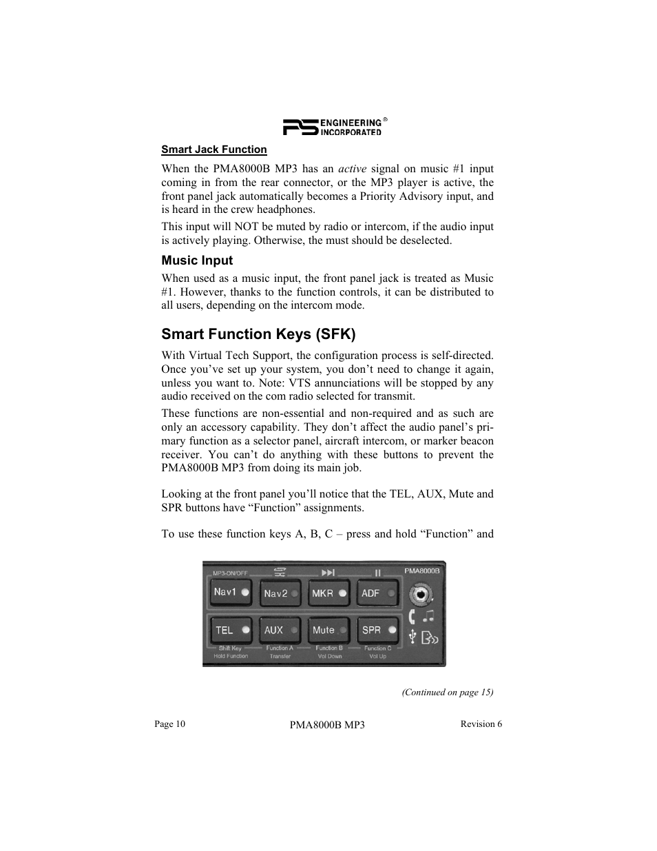 Smart function keys (sfk), Music input | PS Engineering PMA8000MP3 Pilot’s Guide User Manual | Page 10 / 24