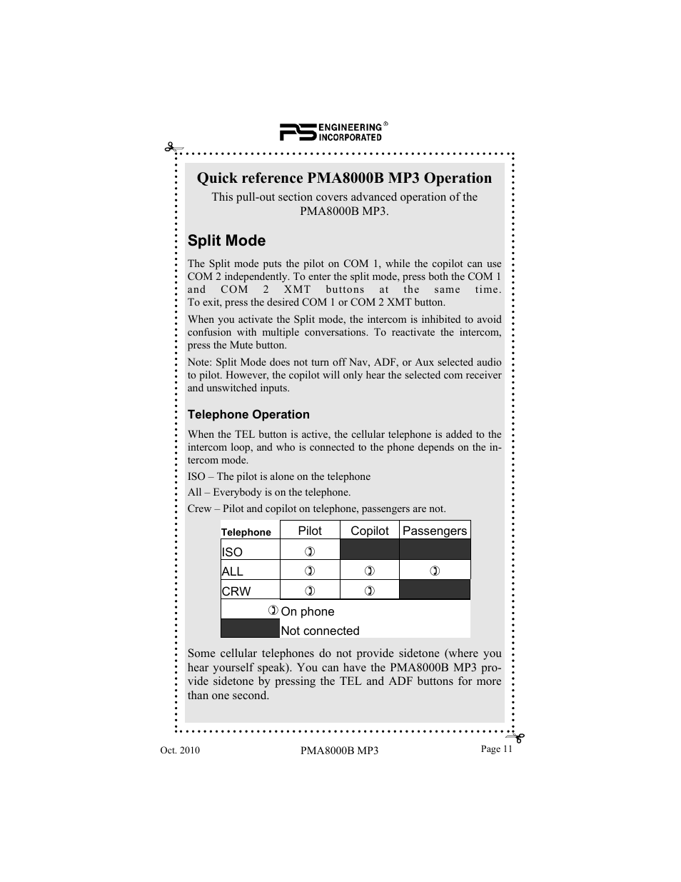 Split mode | PS Engineering PMA8000MP3 Pilot’s Guide User Manual | Page 11 / 24