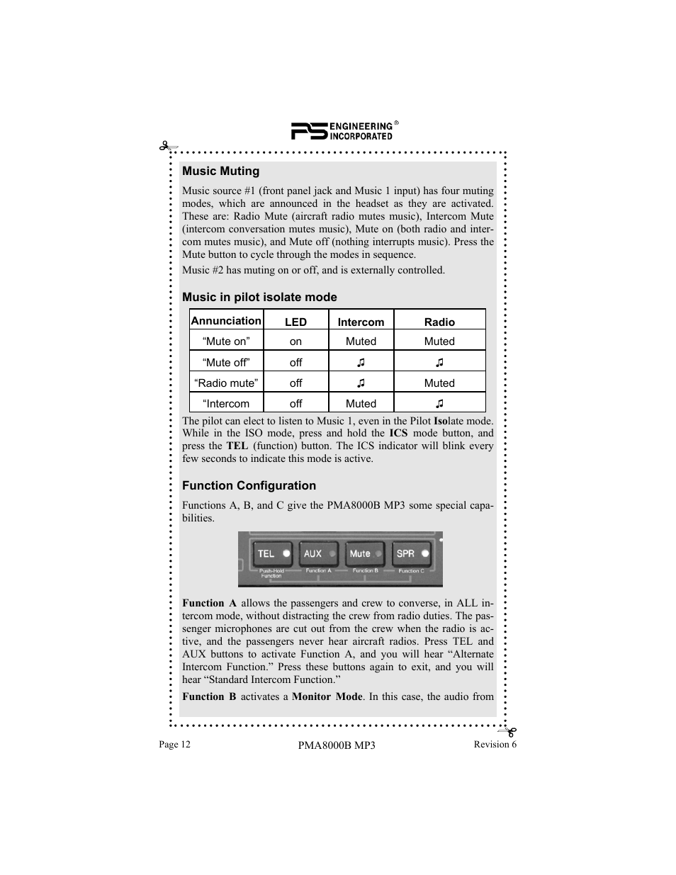 PS Engineering PMA8000MP3 Pilot’s Guide User Manual | Page 12 / 24