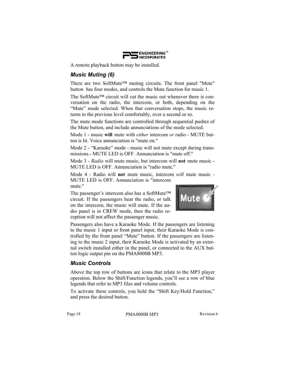 PS Engineering PMA8000MP3 Pilot’s Guide User Manual | Page 18 / 24