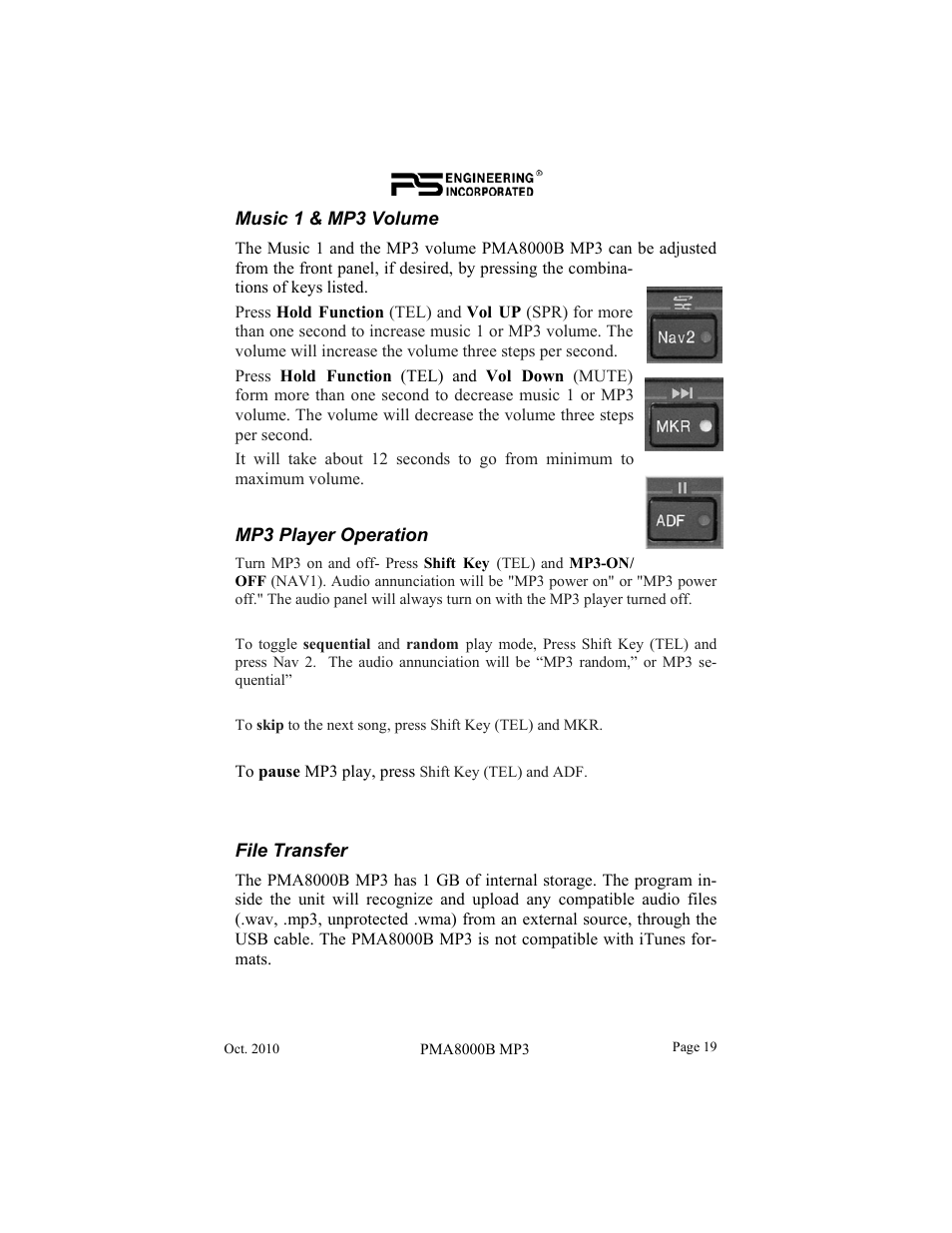 PS Engineering PMA8000MP3 Pilot’s Guide User Manual | Page 19 / 24