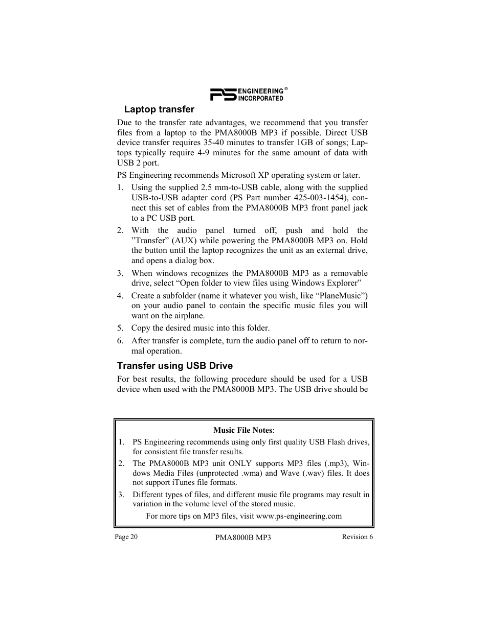 PS Engineering PMA8000MP3 Pilot’s Guide User Manual | Page 20 / 24