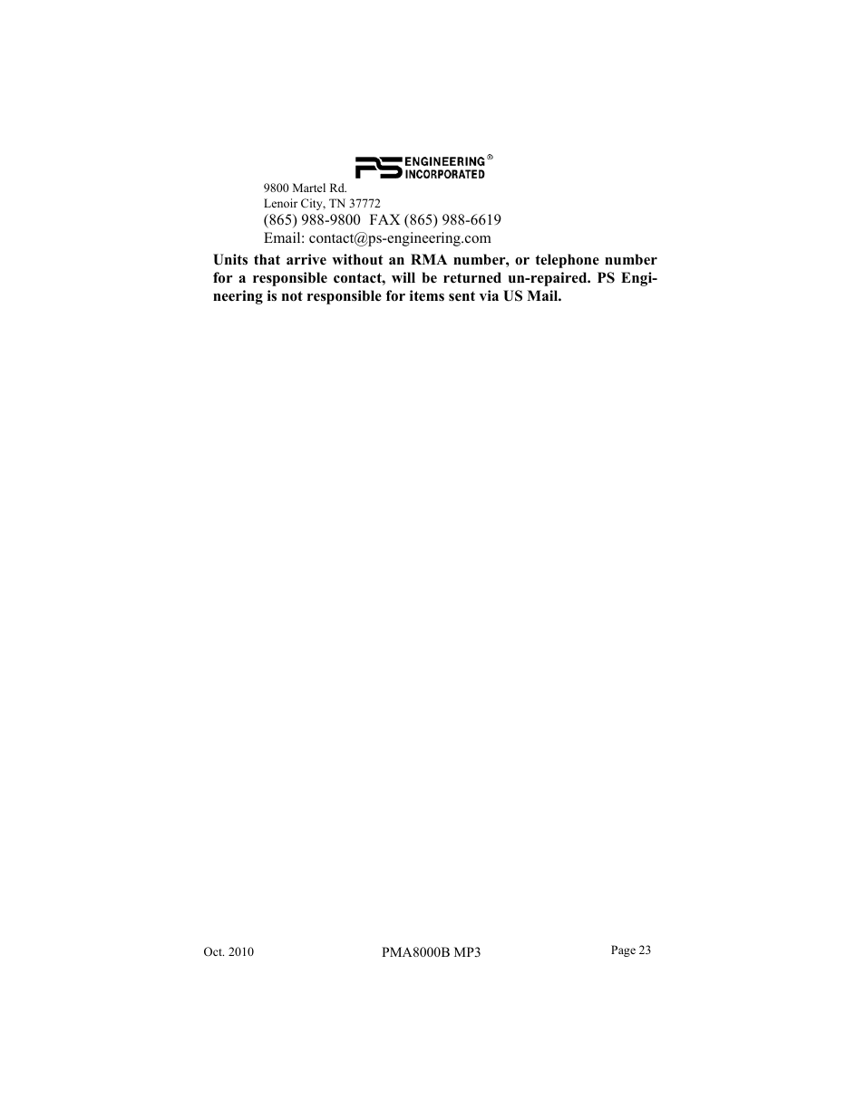 PS Engineering PMA8000MP3 Pilot’s Guide User Manual | Page 23 / 24