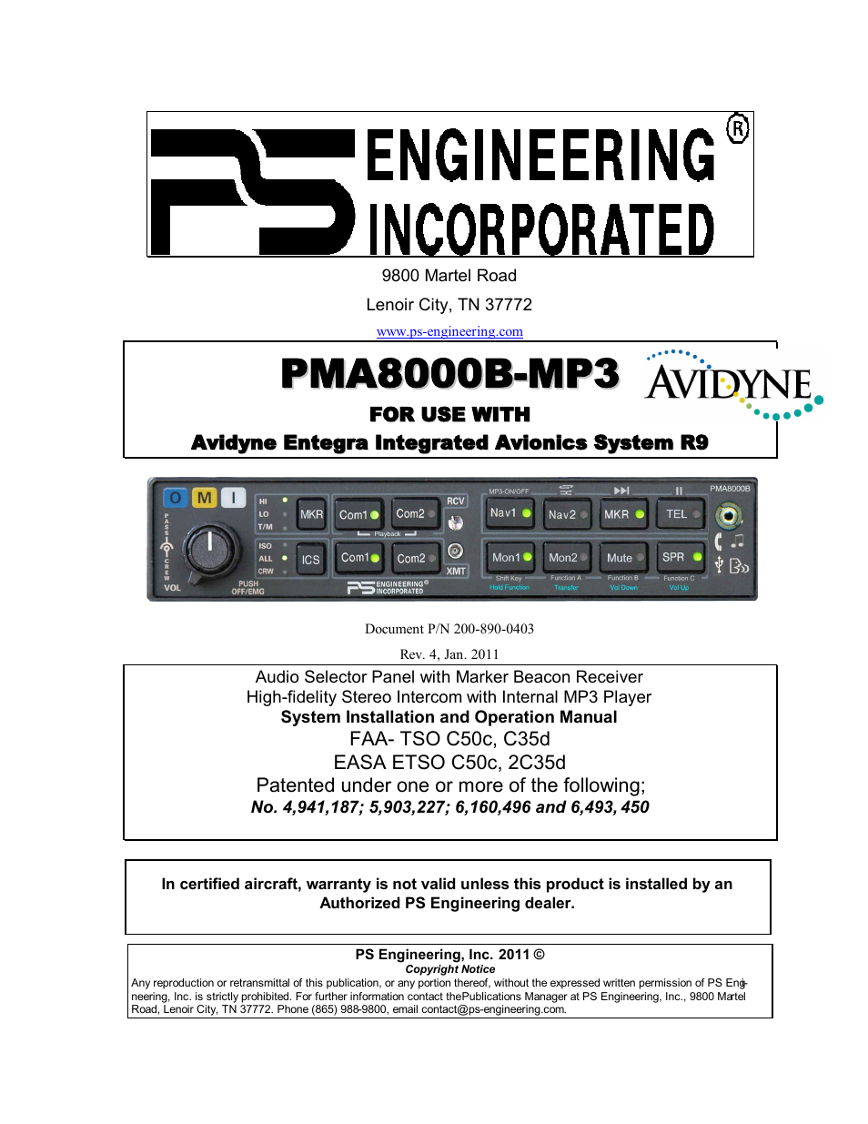 PS Engineering PMA8000MP3-Avidyne User Manual | 41 pages