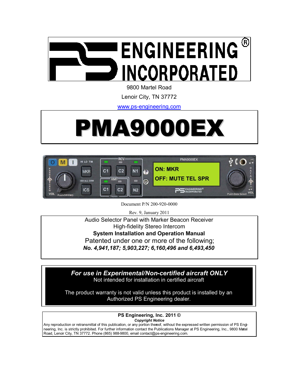 PS Engineering PMA9000EX Installation Manual User Manual | 39 pages