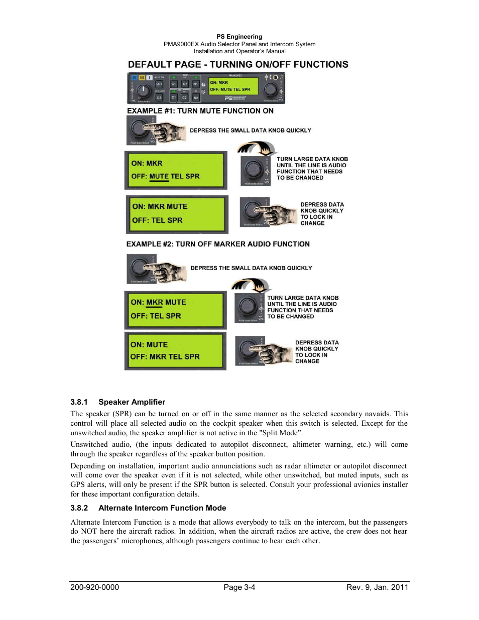 Speaker amplifier, Alternate intercom function mode, Peaker | Mplifier, Lternate, Ntercom, Unction | PS Engineering PMA9000EX Installation Manual User Manual | Page 25 / 39