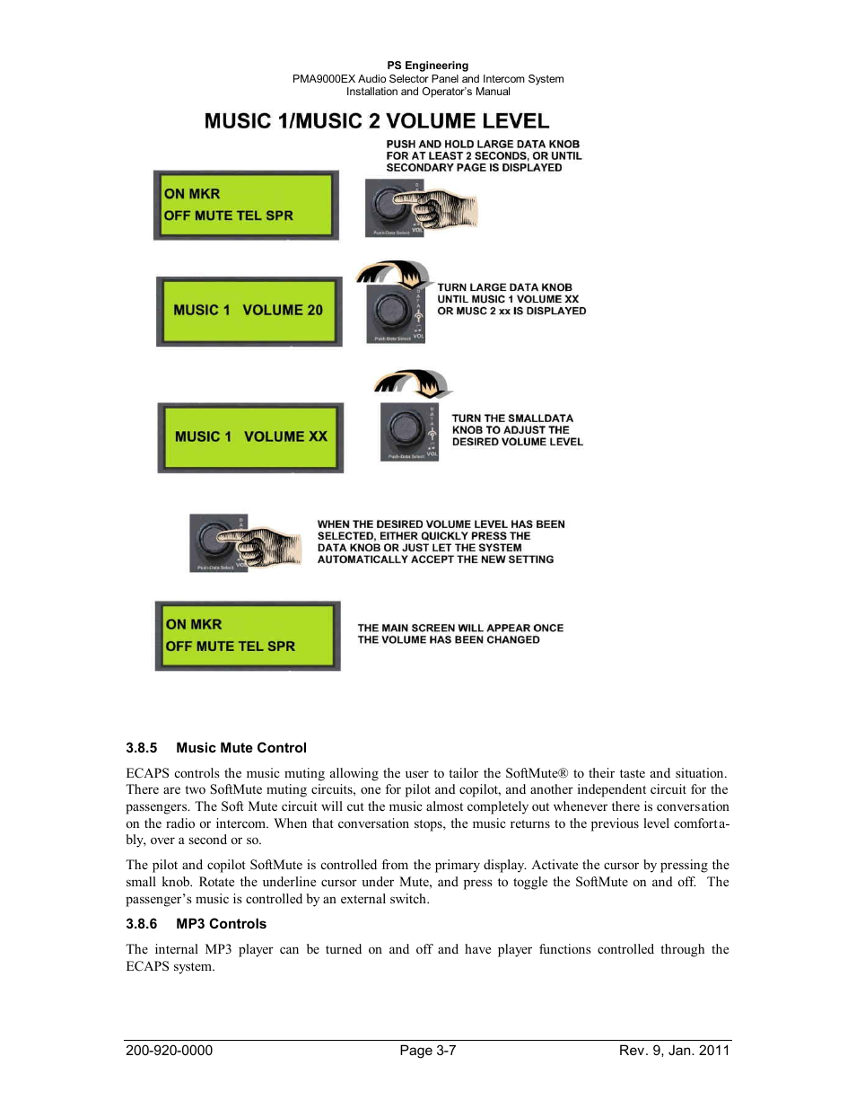 Music mute control, Mp3 controls, Usic | Ontrol, Ontrols | PS Engineering PMA9000EX Installation Manual User Manual | Page 28 / 39