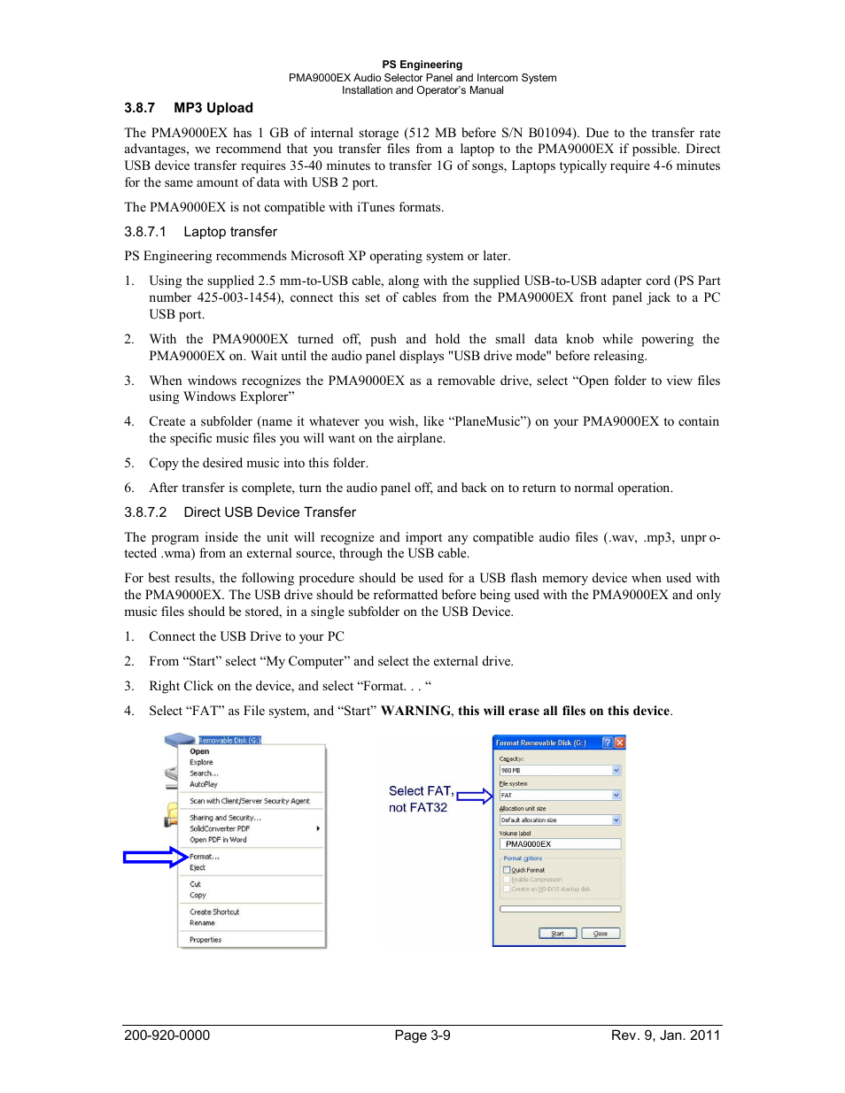 Mp3 upload, Pload | PS Engineering PMA9000EX Installation Manual User Manual | Page 30 / 39