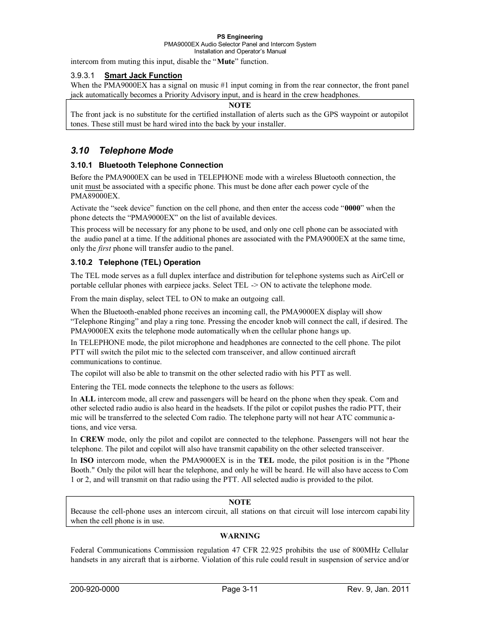 Telephone mode, Bluetooth telephone connection, Telephone (tel) operation | Elephone, Luetooth, Onnection, Tel), Peration | PS Engineering PMA9000EX Installation Manual User Manual | Page 32 / 39
