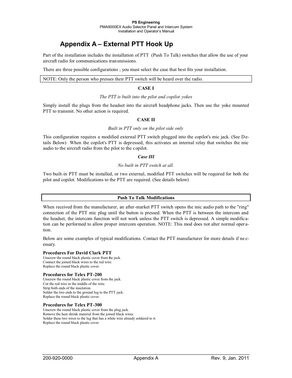 Appendix a – external ptt hook up | PS Engineering PMA9000EX Installation Manual User Manual | Page 36 / 39