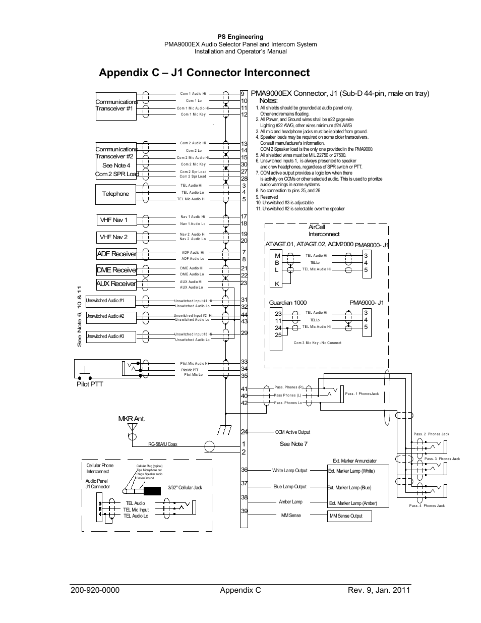Appendix c – j1 connector interconnect | PS Engineering PMA9000EX Installation Manual User Manual | Page 38 / 39
