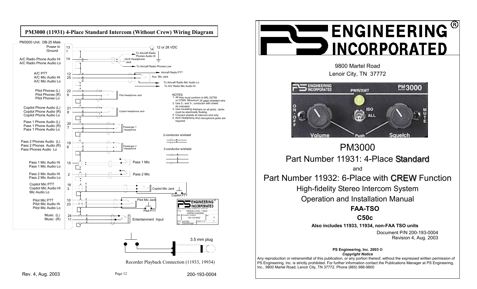 PS Engineering PM3000 User Manual | 6 pages