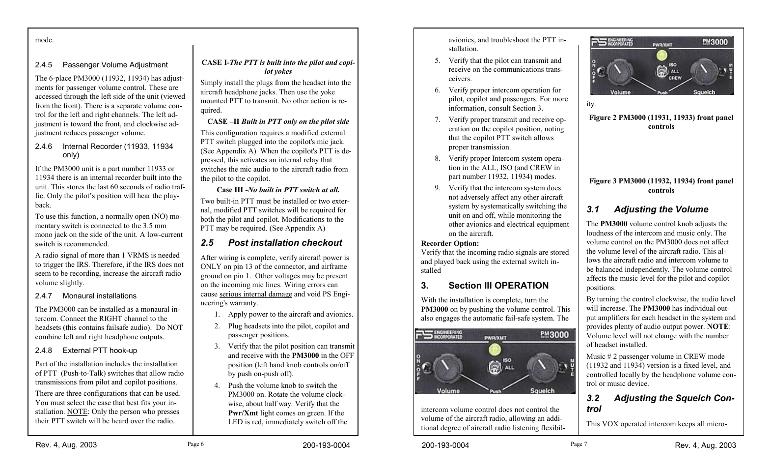 5 post installation checkout, 1 adjusting the volume, 2 adjusting the squelch con- trol | PS Engineering PM3000 User Manual | Page 6 / 6