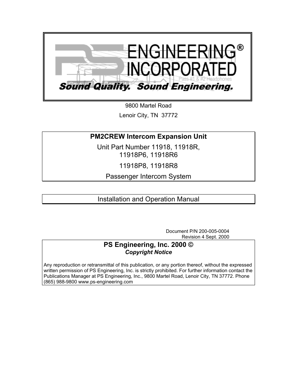 PS Engineering PM2CREW User Manual | 11 pages