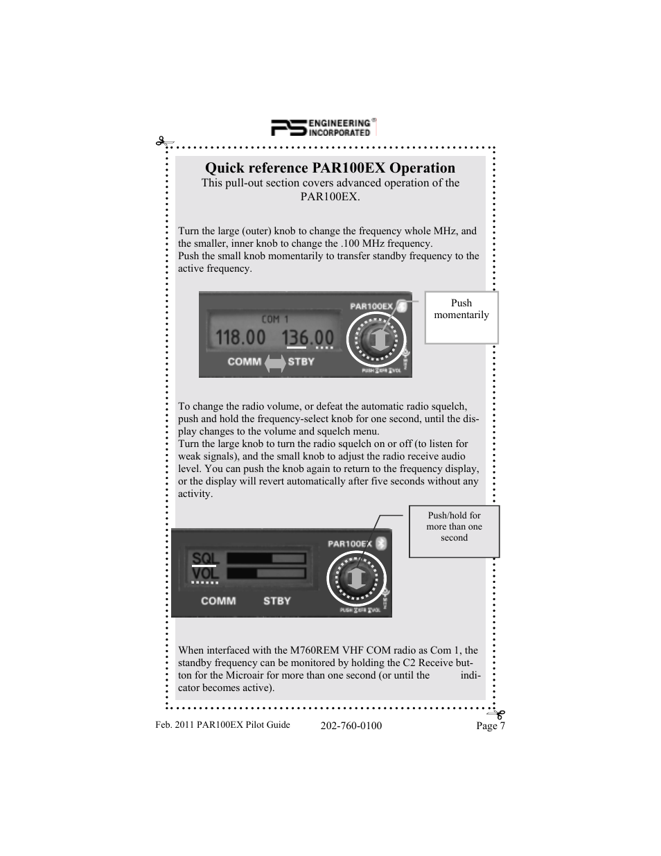 Quick reference par100ex operation | PS Engineering PDA360EX Pilot’s Guide User Manual | Page 7 / 12