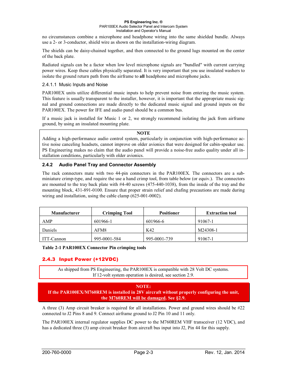 Audio panel tray and connector assembly, Input power (+12vdc), Udio | Anel, Ray and, Onnector, Ssembly, Nput, Ower, 12vdc) | PS Engineering PDA360EX Installation Manual User Manual | Page 10 / 41