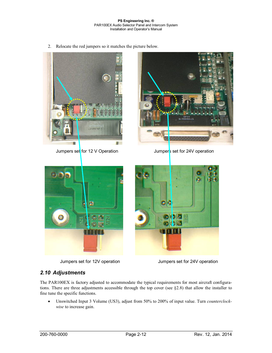 Adjustments, Djustments | PS Engineering PDA360EX Installation Manual User Manual | Page 19 / 41