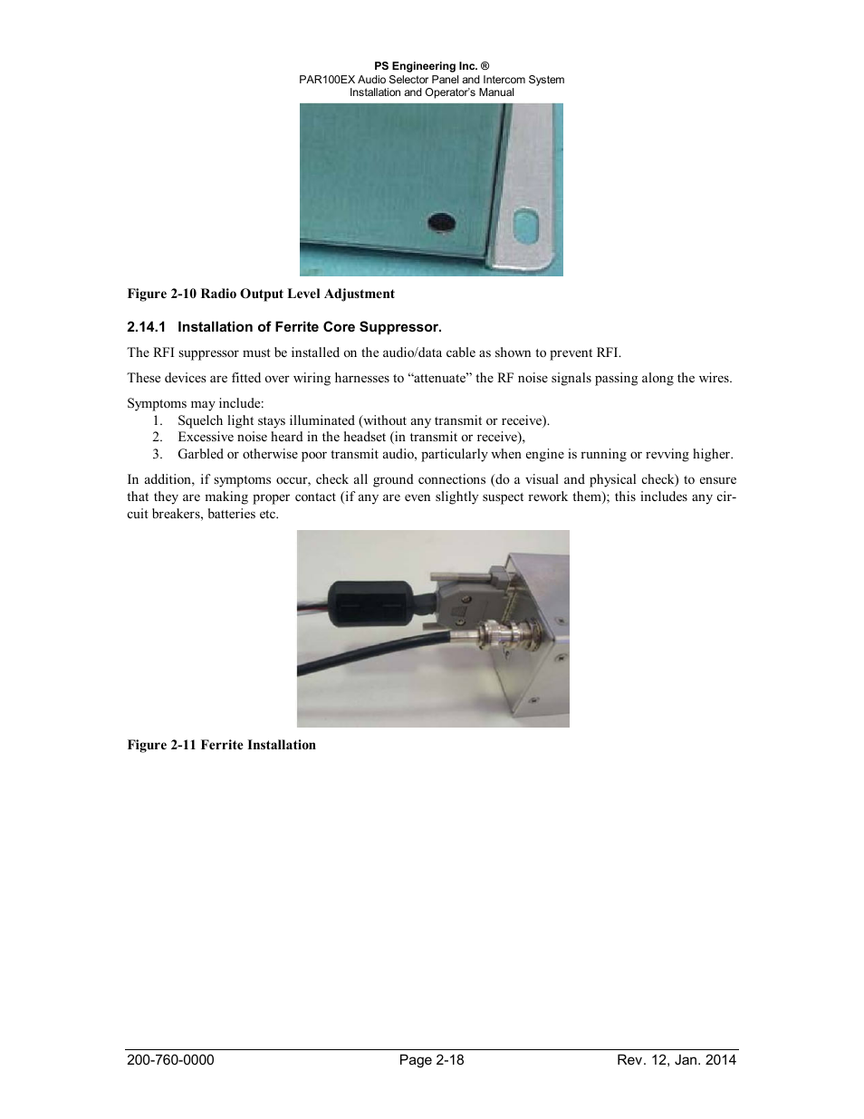 Installation of ferrite core suppressor, Nstallation of, Errite | Uppressor | PS Engineering PDA360EX Installation Manual User Manual | Page 25 / 41