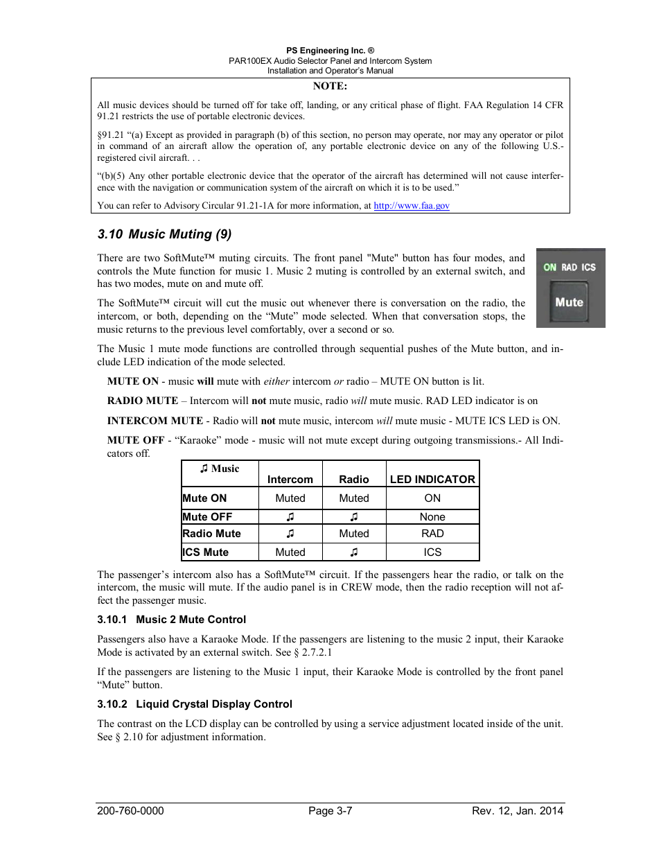Music muting (9), Music 2 mute control, Liquid crystal display control | Usic, Uting, Ontrol, Iquid, Rystal, Isplay | PS Engineering PDA360EX Installation Manual User Manual | Page 35 / 41