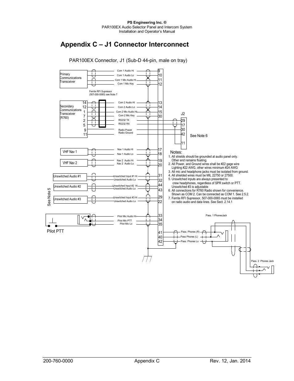 Appendix c – j1 connector interconnect | PS Engineering PDA360EX Installation Manual User Manual | Page 40 / 41